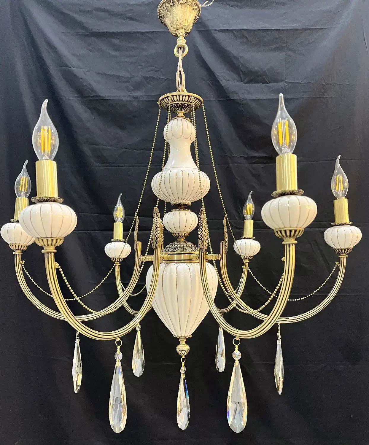 لوسترسرامیکی۶شاخه شاخه یو برنج اصلی سرپیچ e14|لوستر و چراغ آویز|تهران, نعمتآباد|دیوار