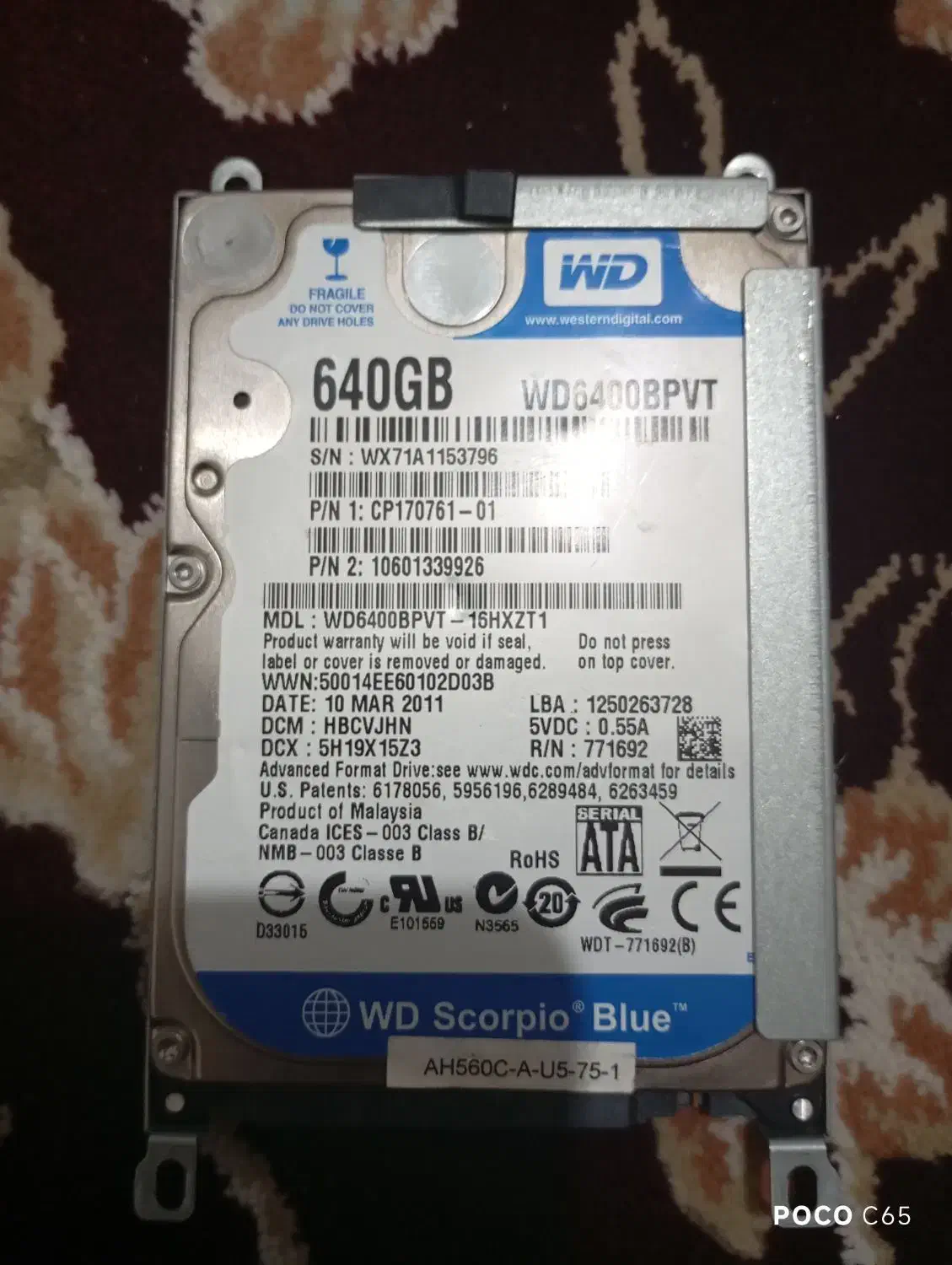 هارد لبتاب 640گیگ|قطعات و لوازم جانبی رایانه|زاهدان, |دیوار