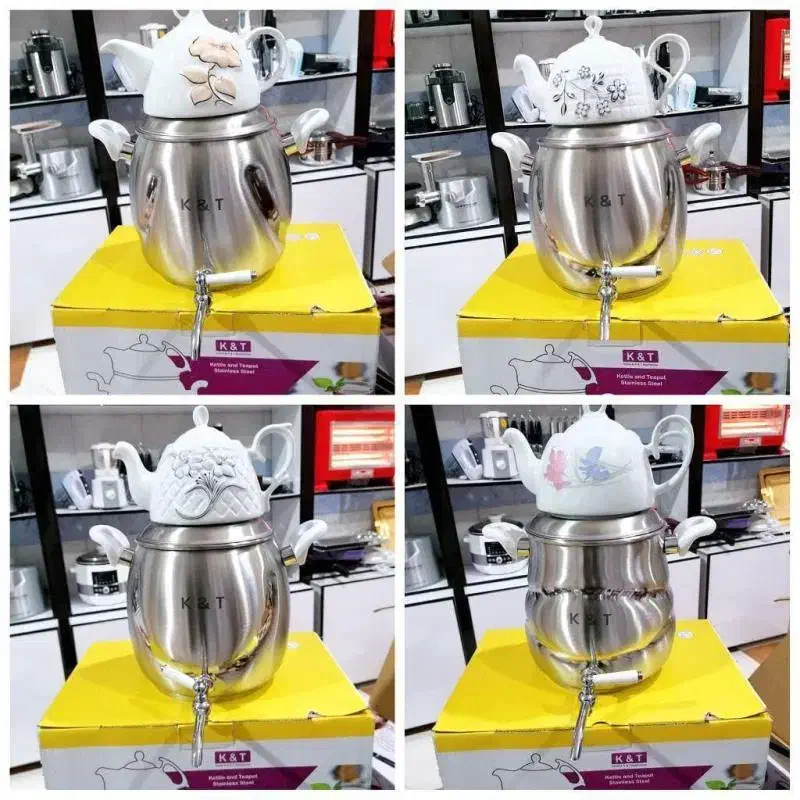 کتری وقوری استیل وطلایی|قوری، کتری، قهوهساز دستی|قم, علی آباد سعدگان|دیوار