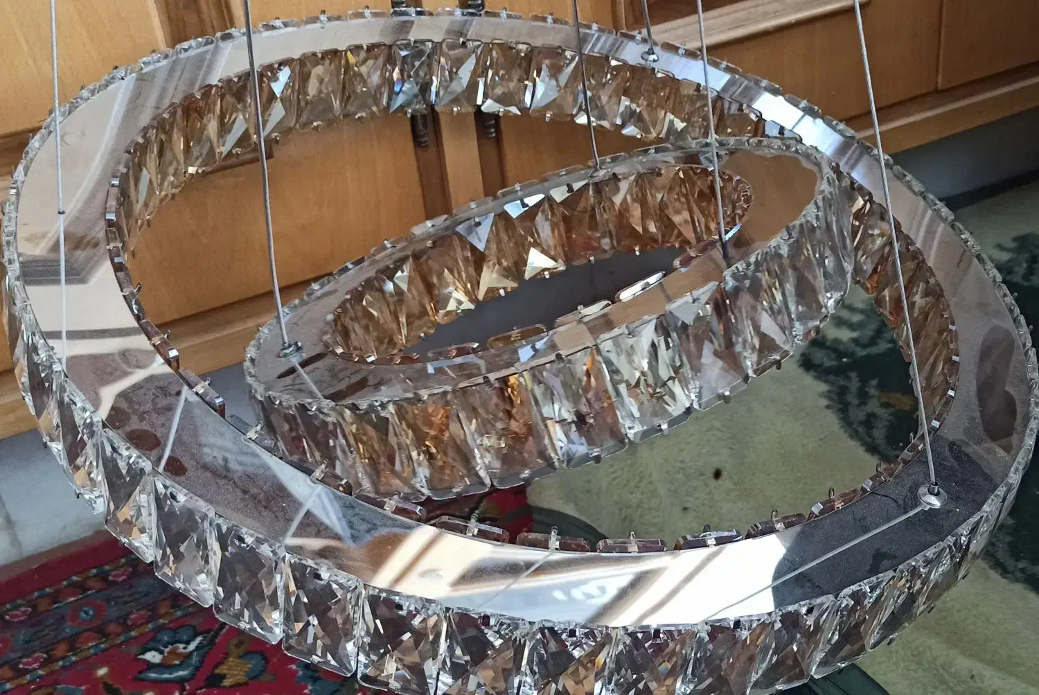 لوستر کریستال دو حلقه بدون استفاده و نو|لوستر و چراغ آویز|نجف‌آباد, نمازی|دیوار