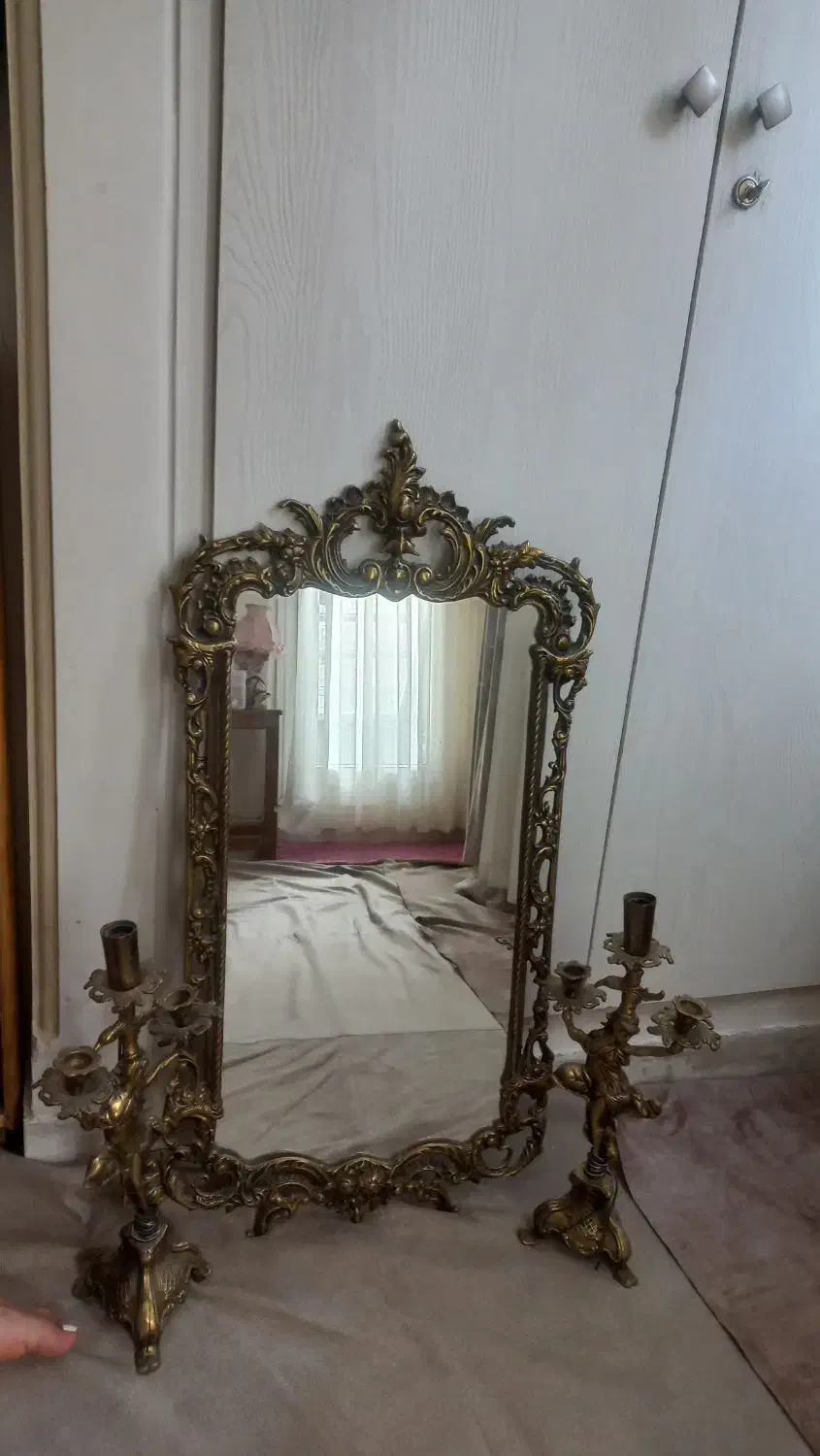 آینه وشمعدان برنز|صنایع دستی و سایر لوازم تزئینی|تهران, دریاچه شهدای خلیج فارس|دیوار
