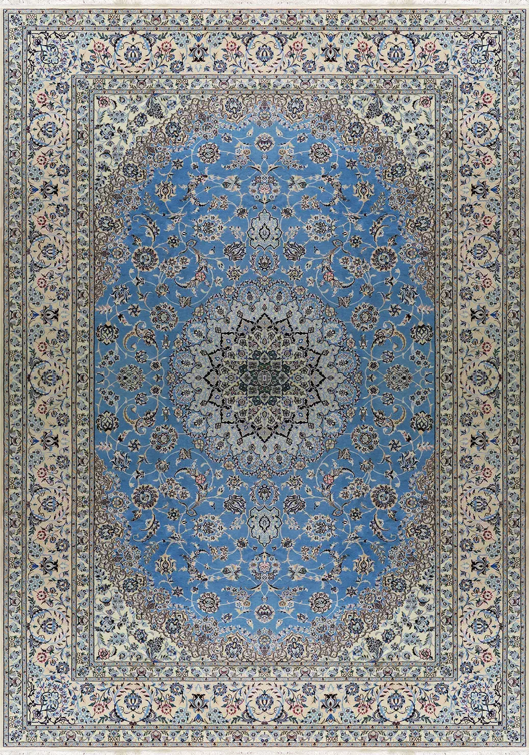 فرش دستبافت ۹ متری نایین اصل ۶لا گل ابریشم آبی|فرش|تهران, حکمت|دیوار