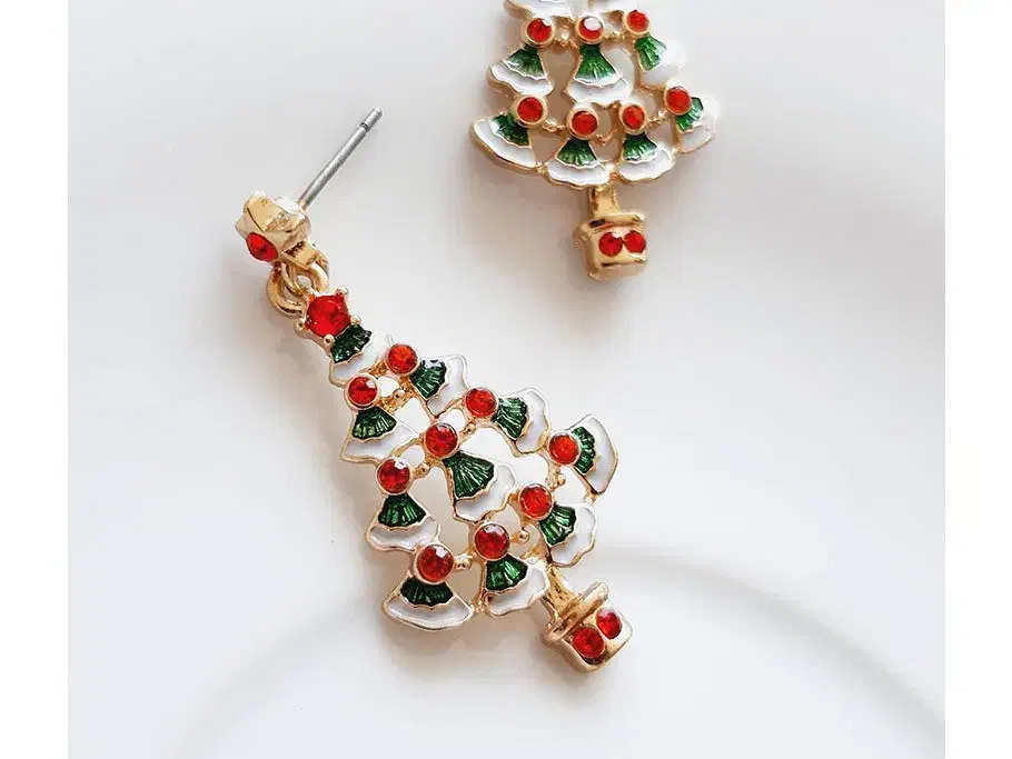 گوشواره آویز کوتاه درخت کاج نگینی بدون پک چند رنگ|بدلیجات|قزوین, |دیوار