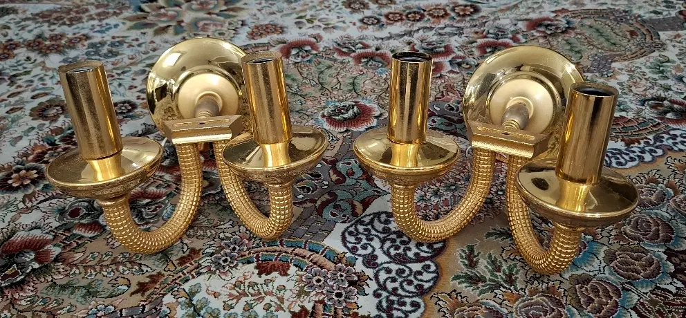 ۲عدد دیوارکوب دوشعله برقی برنزی - آب طلا قدیمی|لوستر و چراغ آویز|تهران, پردیسان|دیوار