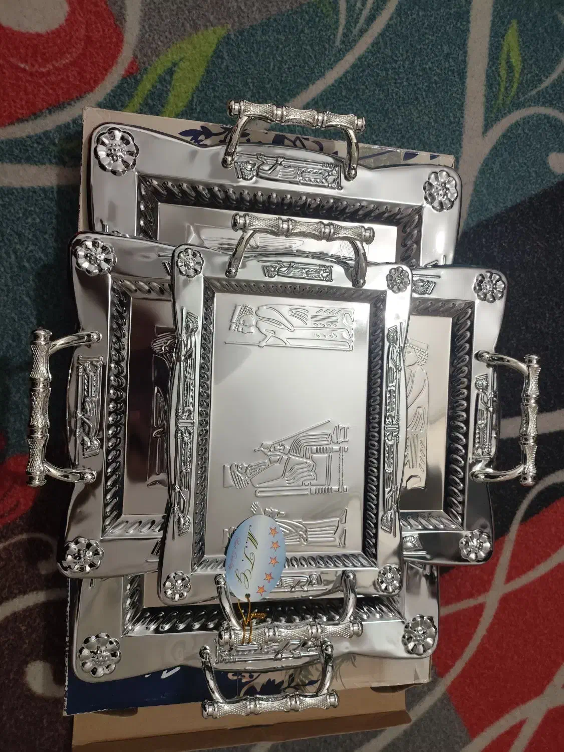 سرویس سه تیکه ای سینی استیل|ظروف سرو و پذیرایی|شریف‌آباد, |دیوار