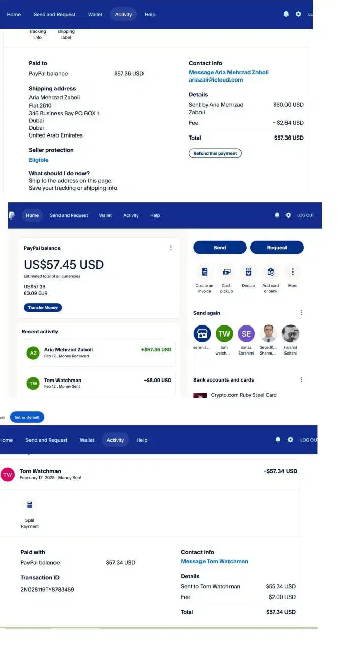 اکانت پی پال به همراه سیمکارت و ویزا کارت|لوازم جانبی موبایل و تبلت|تهران, آجودانیه|دیوار