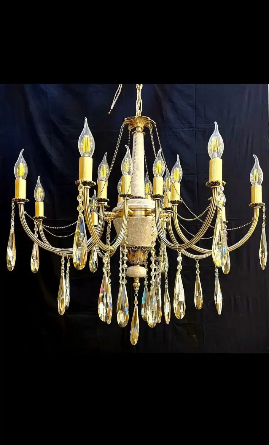 لوستر سنگی برنزی شش شاخه ۱۲ شعله|لوستر و چراغ آویز|نسیم‌شهر, |دیوار