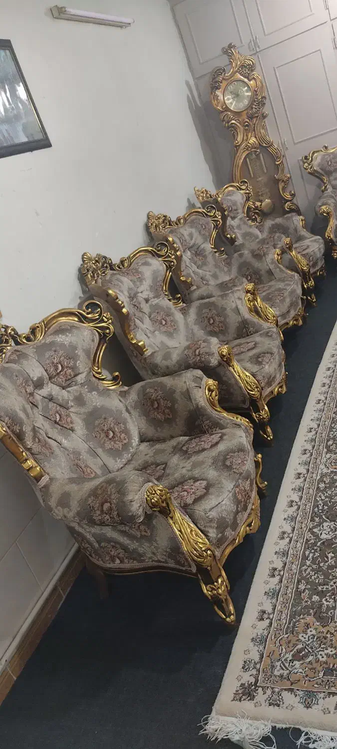 مبل سلطنتی۹نفر با ساعت ایستاده تمام چوب راش|مبلمان خانگی و میز عسلی|چهاردانگه (تهران), |دیوار