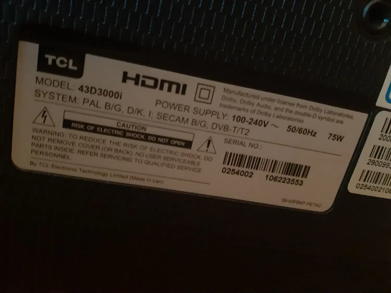 تلویزیون (LED 43 (TCL D3000i|تلویزیون و پروژکتور|اندیشه, اندیشه فاز ۴|دیوار