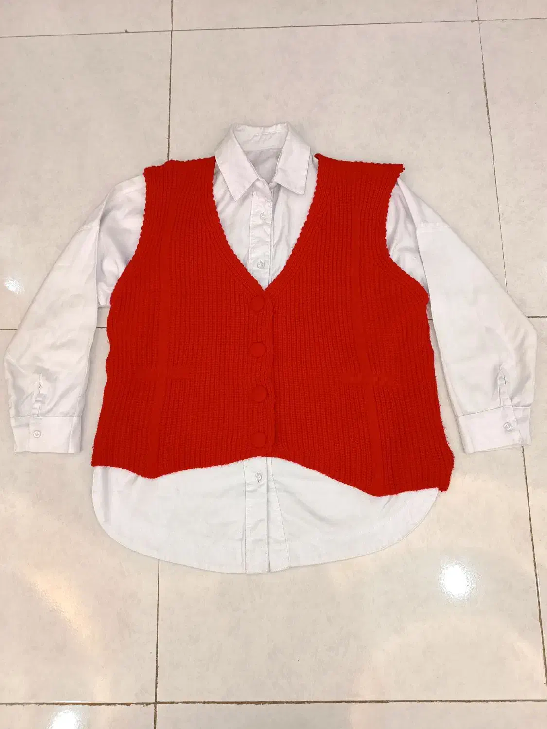 لباس دوتیکه یلدایی جلقه بافت وشومیزبا ارسال|لباس|گلستان (تهران), |دیوار