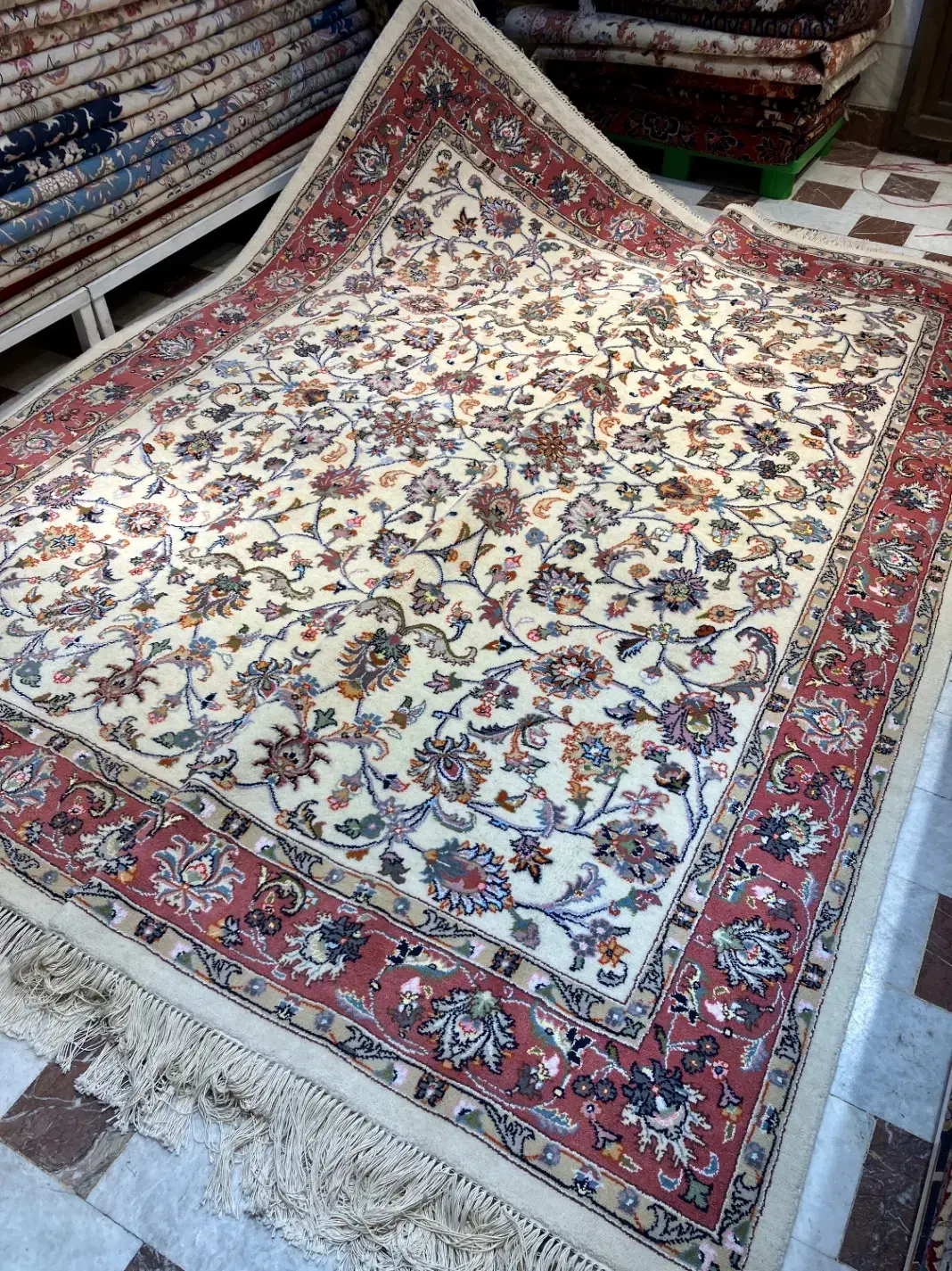 فرش دستباف جفت ۶ متری کاشمر افشان کرم دستبافت|فرش|تهران, مولوی|دیوار