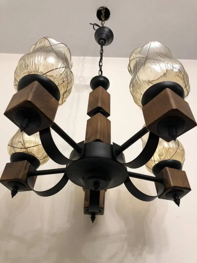 لوستر چوبی نو چهار و پنج شاخه|لوستر و چراغ آویز|تهران, تهرانپارس شرقی|دیوار