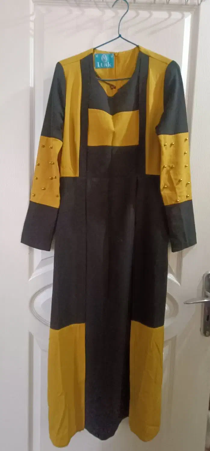 مانتو سرتاسری خردل مشکی|لباس|قزوین, |دیوار