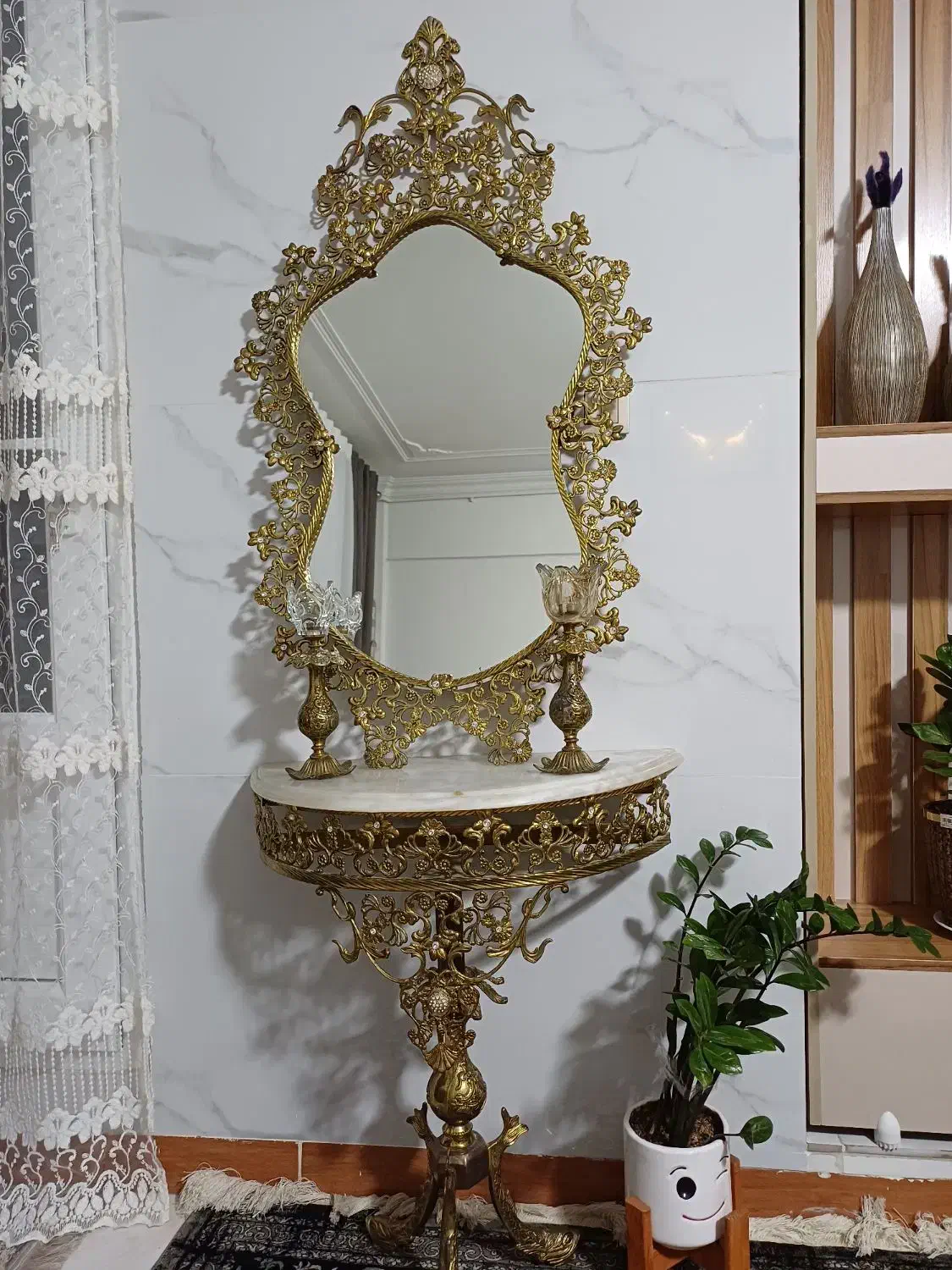 آینه و شمدان برنز|صنایع دستی و سایر لوازم تزئینی|نهاوند, |دیوار