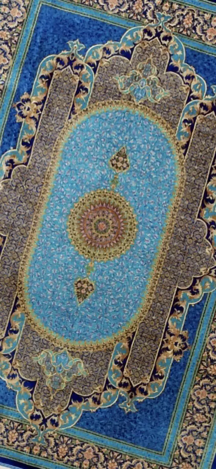 تک قالیچه آبی تار و پود ابریشم ۳ متر|فرش|قم, چهار مردان|دیوار