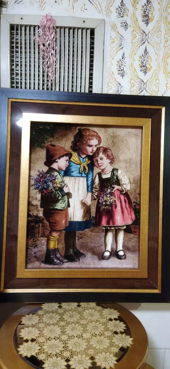 تابلو فرش زیبا وفاخر دستبافت نخ وابریشم تبریز|تابلو فرش|اراک, |دیوار