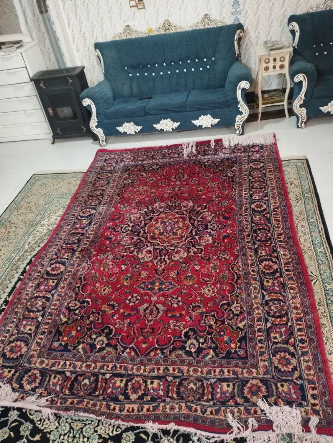 سلام قالی دستباف سالم بدون زدگی وپارگی سالم|فرش|مشهد, بهمن|دیوار