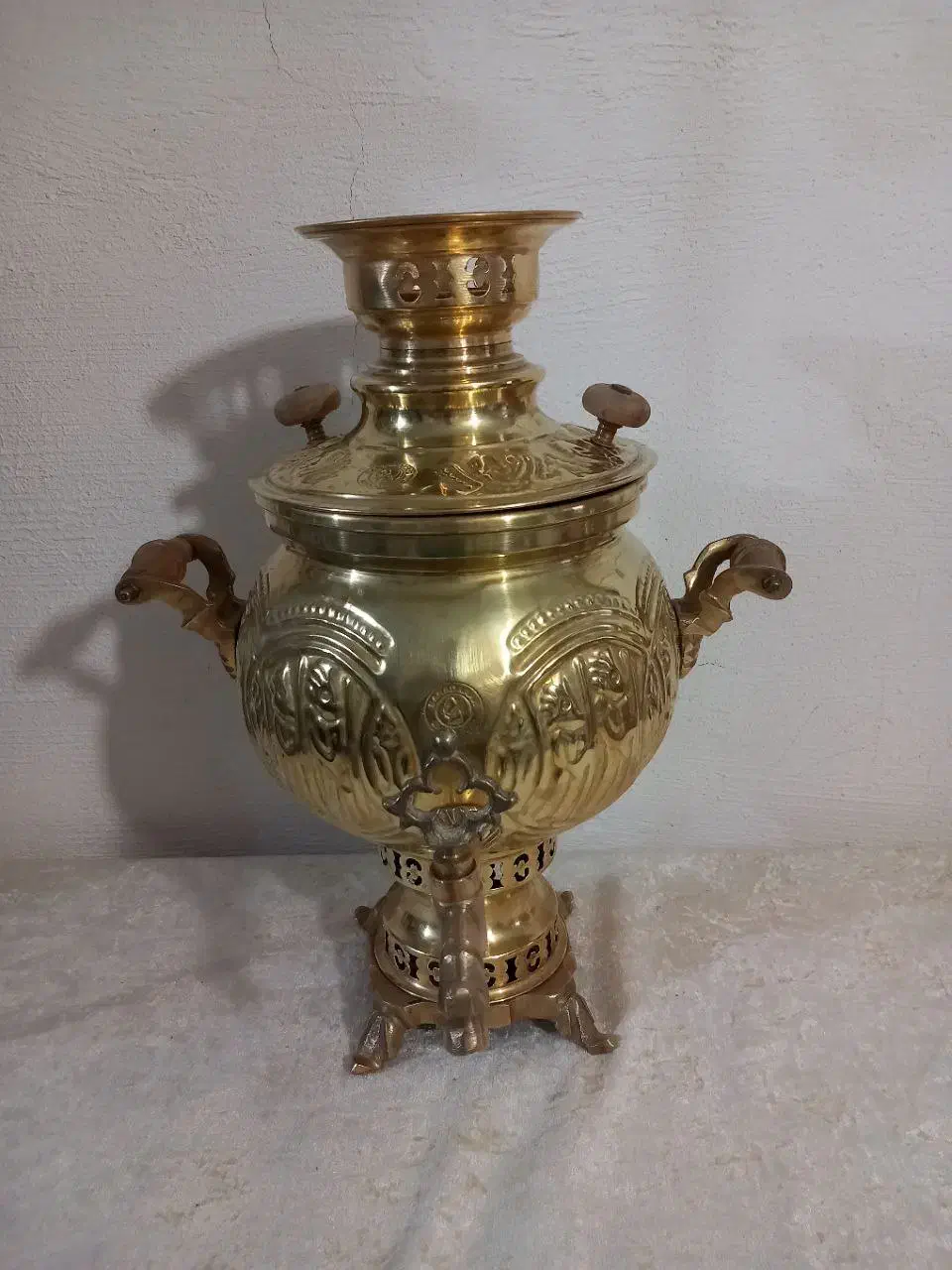 سماور زغالی برنجی طرح دار ۴ لیتری|سماور، چایساز، قهوهساز|تبریز, |دیوار