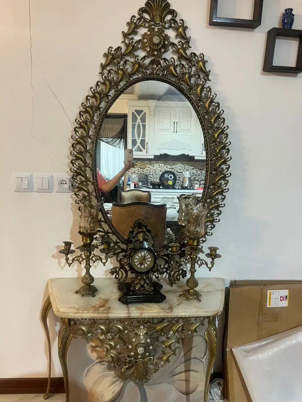 ایینه کنسول وساعت برنجی|بوفه، ویترین، کنسول|کهریزک, |دیوار