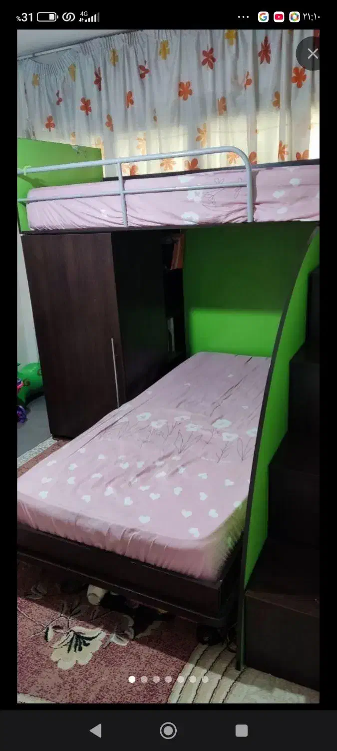 تخت دو طبقه خیلی خیلی تمیز با میز کامپیوتر|تخت و سرویس خواب|کلاله, |دیوار
