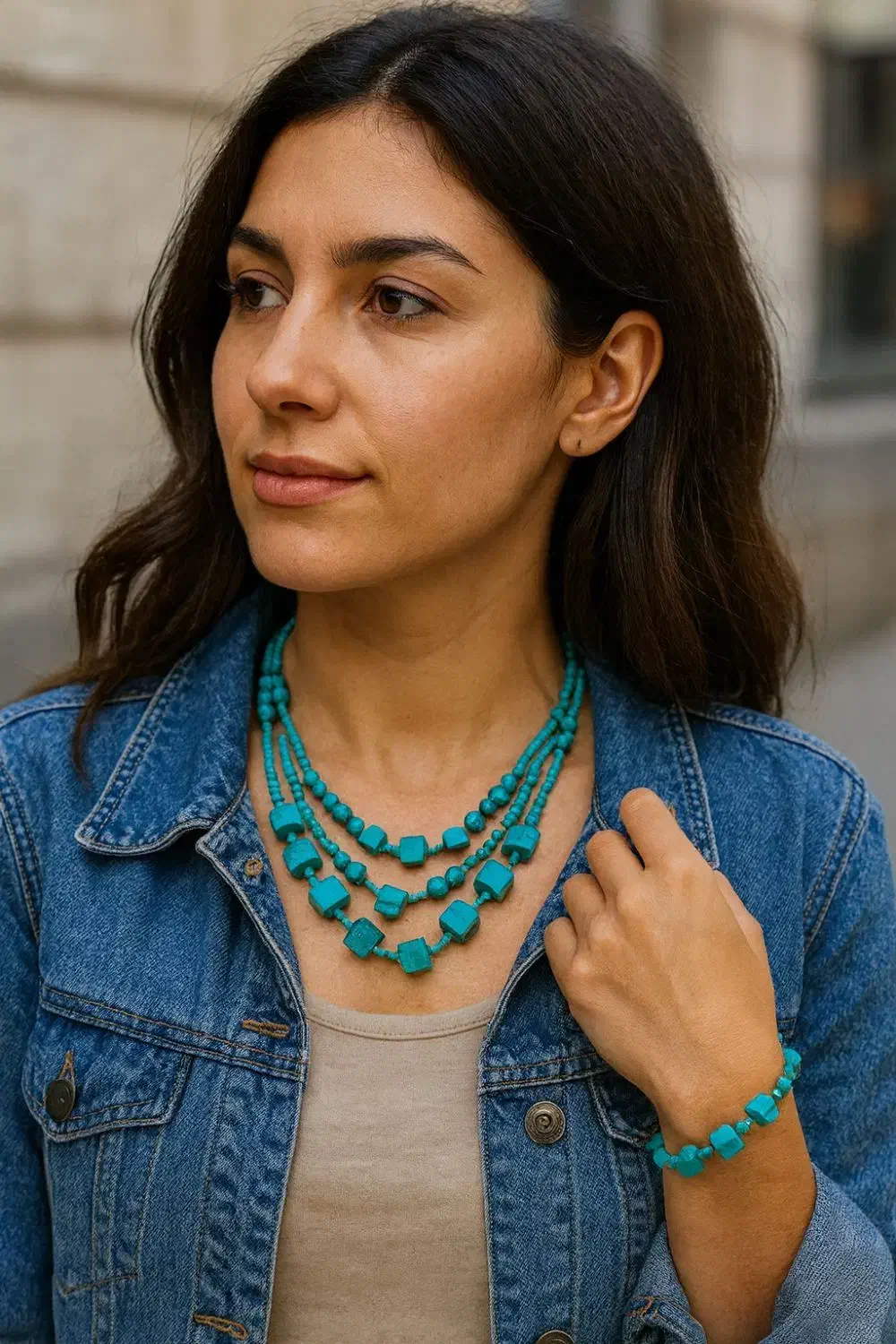 نیم ست سنگ فیروزه|جواهرات|تبریز, |دیوار