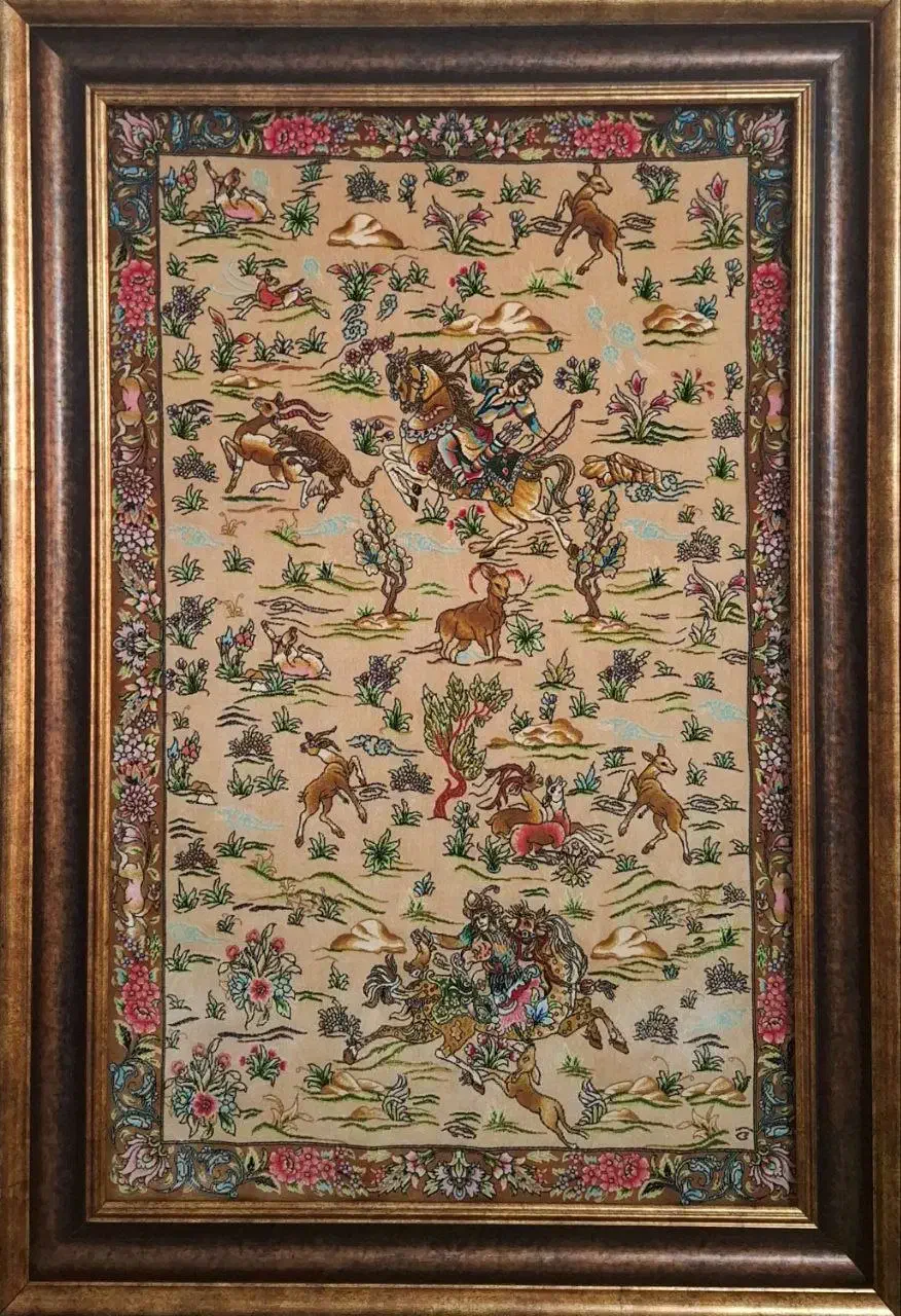 دوتخته تابلوفرش ماشینی ۱۷۰۰ شانه بافت ابریشم|تابلو فرش|تهران, خواجه نصیر طوسی|دیوار