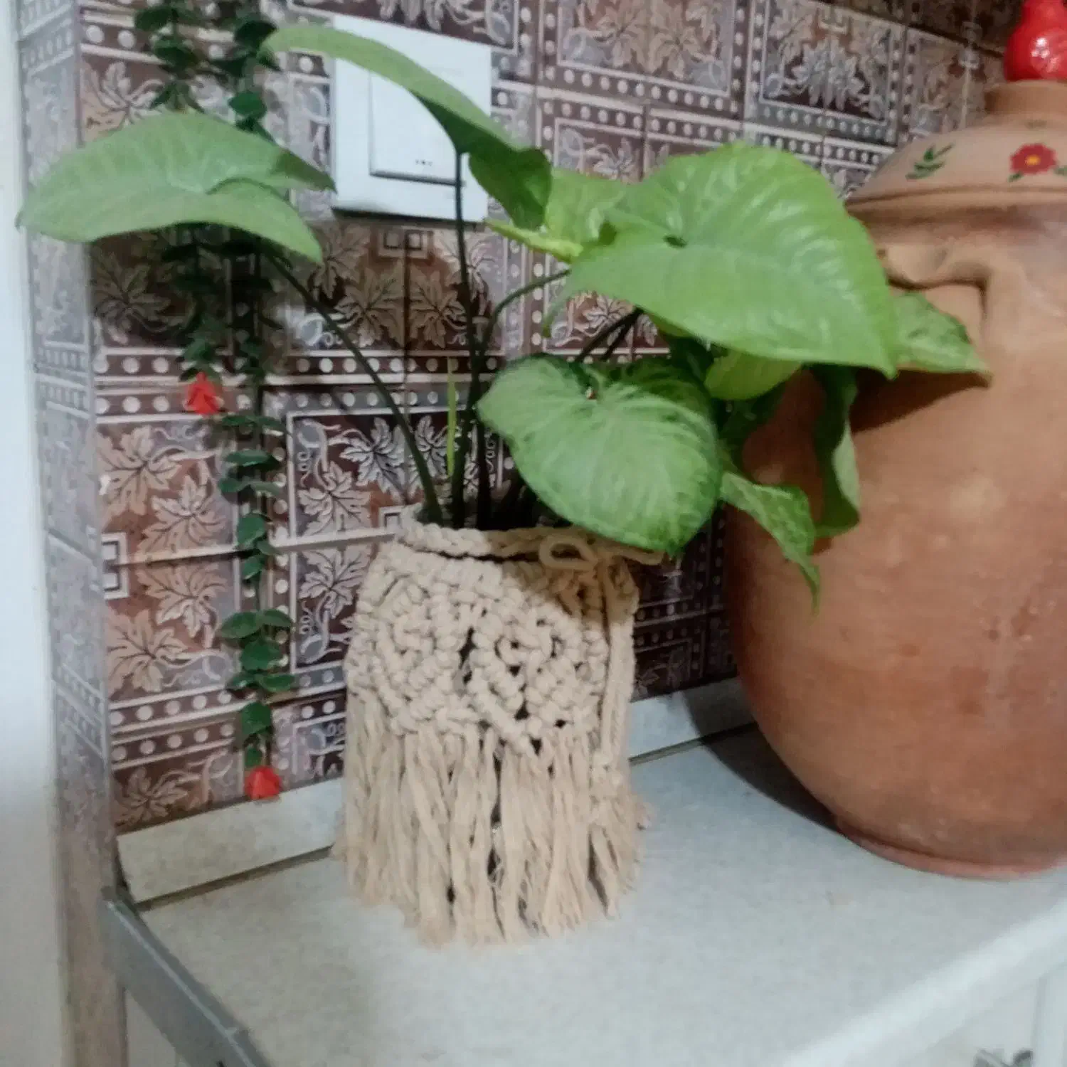 گلدان جار مکرومه|صنایع دستی و سایر لوازم تزئینی|قم, شاه سید علی|دیوار