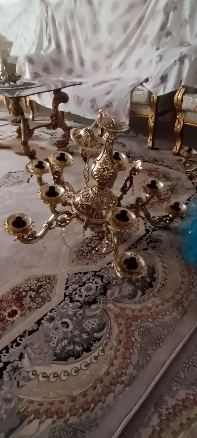 لوستر طلایی پنج شاخه|لوستر و چراغ آویز|مشهد, شهید علی محمدی|دیوار