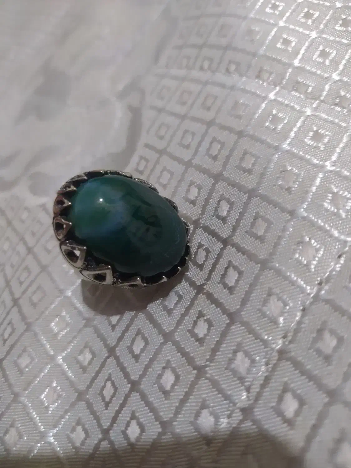 انگشتر عقیق سبز خراسان نقره و رکاب دور اشکی|جواهرات|آستانه اشرفیه, |دیوار