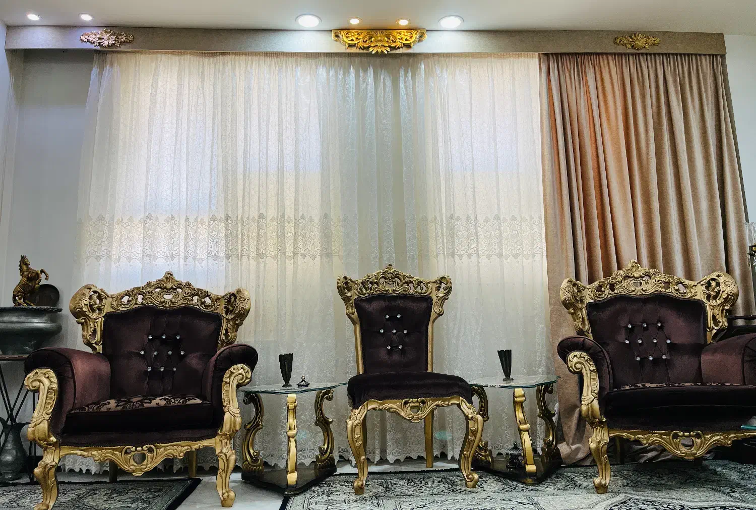 پرده تور به همراه کتیبه|پرده، رانر، رومیزی|حمیدیا, |دیوار