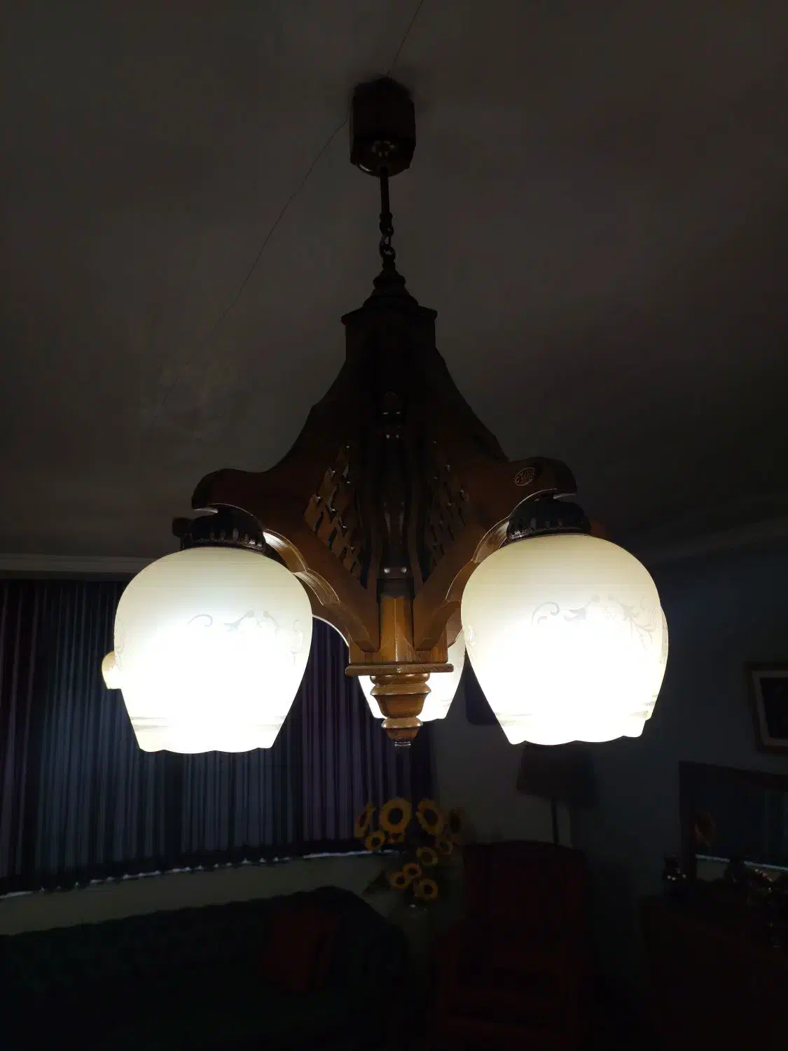 لوستر چوبی ۵ شعله|لوستر و چراغ آویز|چالوس, |دیوار