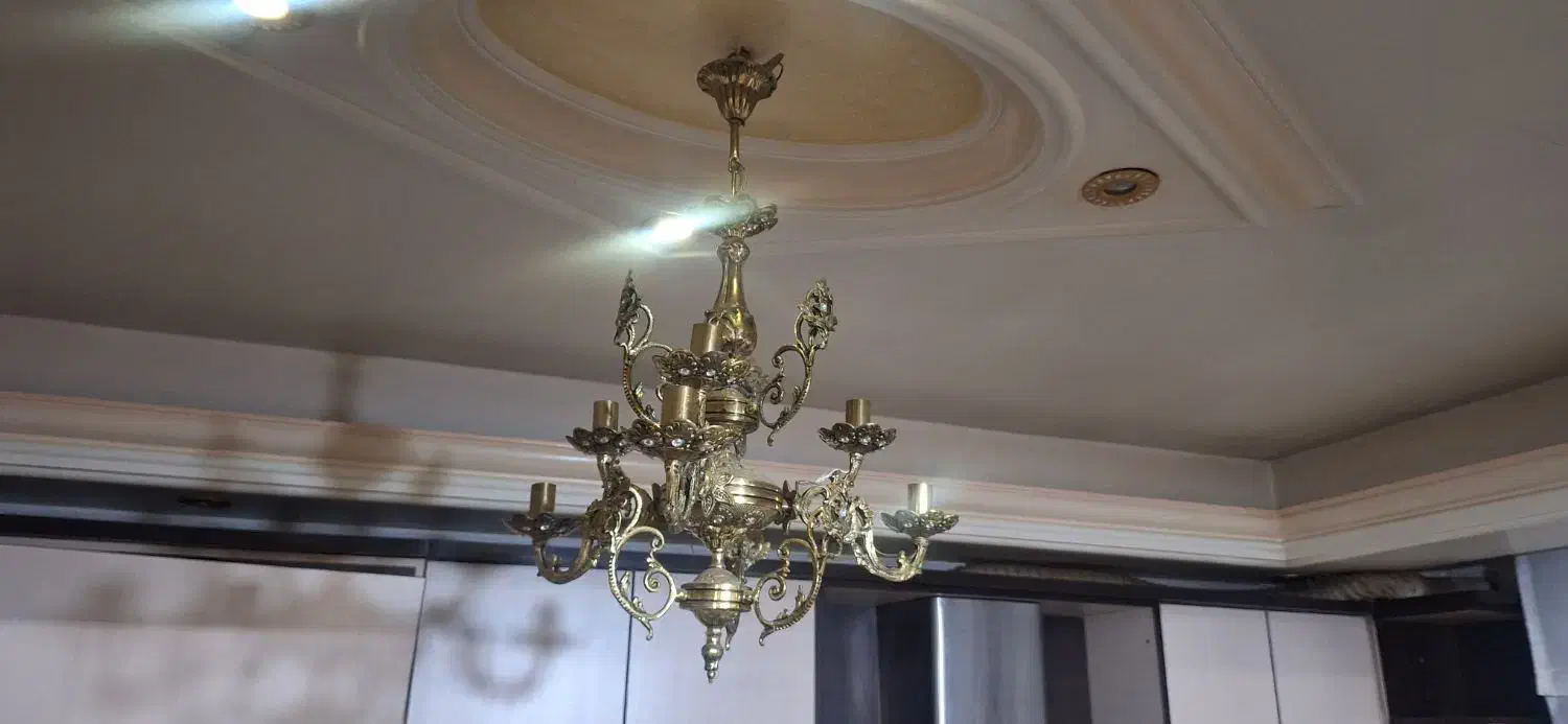 لوستر برنجی ۳ شاخه دوقلو|لوستر و چراغ آویز|اسلامشهر, باغ فیض|دیوار