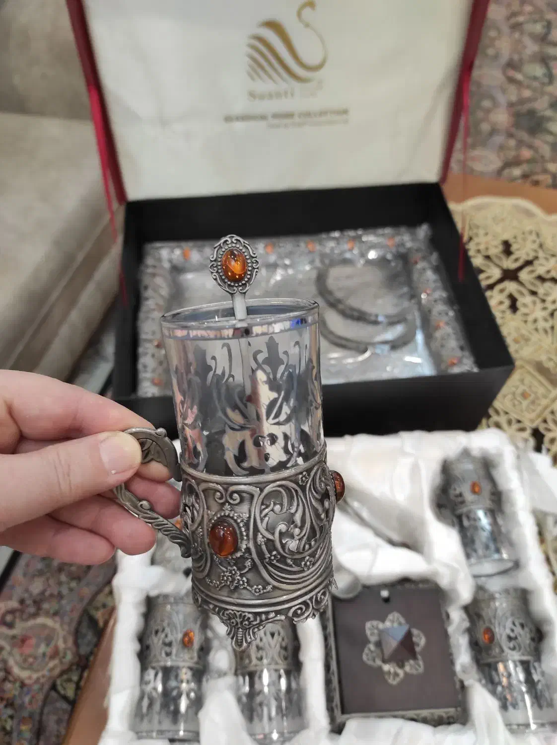 سرویس کامل چای خوری پیوتر نگین عقیق|ظروف سرو و پذیرایی|رشت, معلم|دیوار