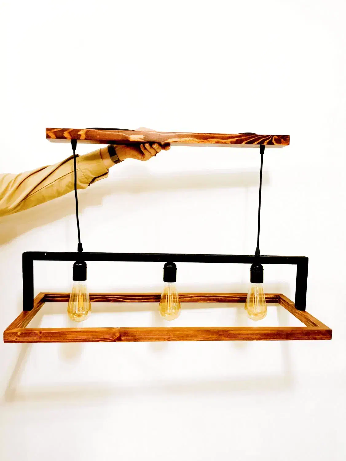 لوستر چوبی سه شعله|لوستر و چراغ آویز|رشت, حافظ آباد|دیوار