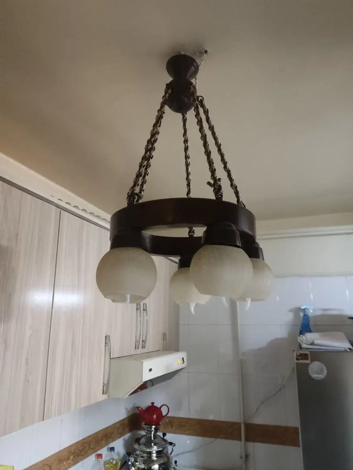 لوستر چوبی ۵شاخه|لوستر و چراغ آویز|زنجان, |دیوار