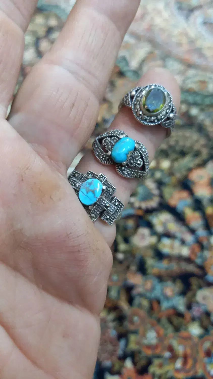 انگشتر زنانه فیروزه نیشابور و زبرجد|جواهرات|اهواز, فتح|دیوار