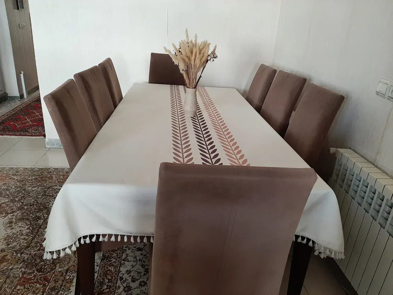 میز نهار خوری ۸ نفره چوب راش و ۸ صندلی|میز و صندلی غذاخوری|سنندج, |دیوار