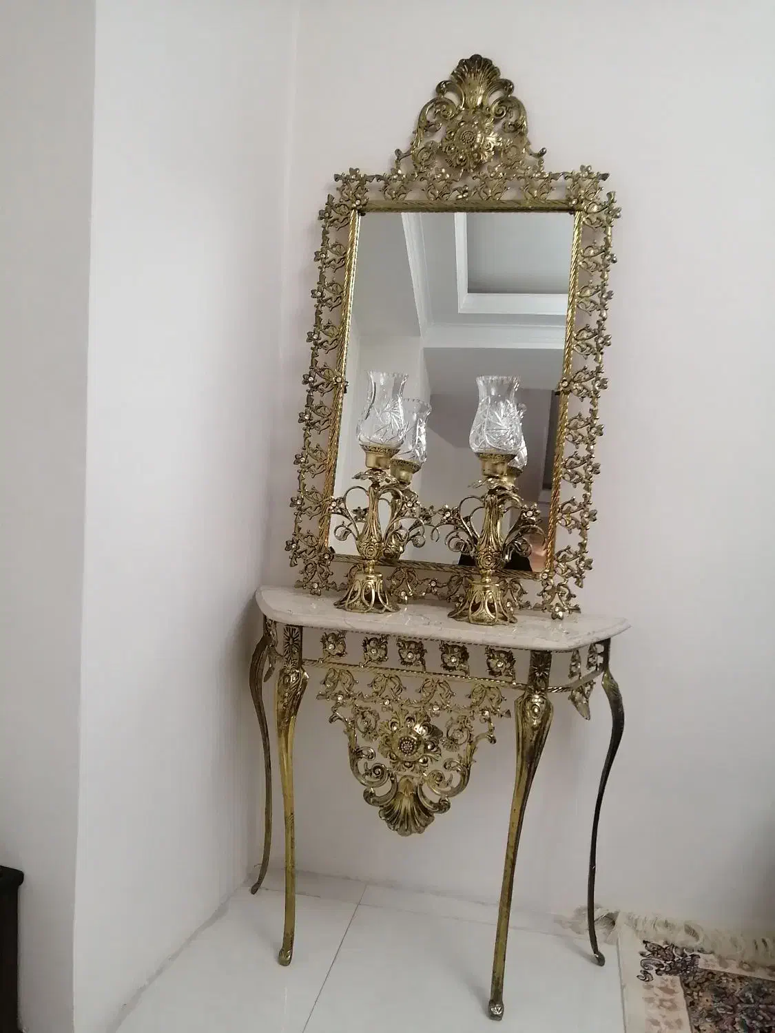 آینه و شمعدان برنجی، کنسول برنجی|مبلمان خانگی و میز عسلی|ری, علایین|دیوار