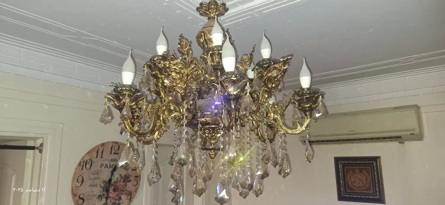 لوستر برنجی 6 شاخه 12 شعله|لوستر و چراغ آویز|تهران, منیریه|دیوار