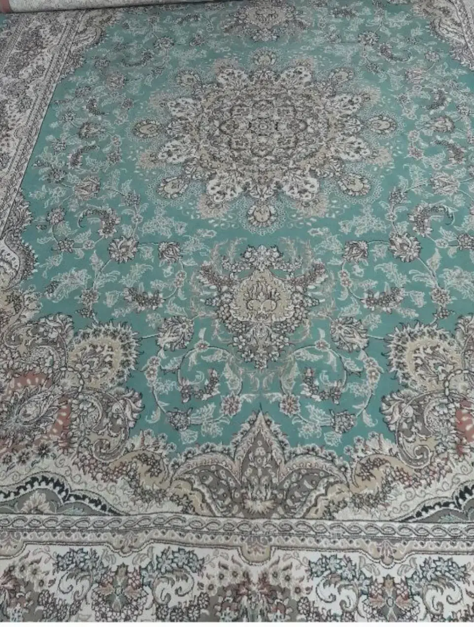 ۲تخته فرش ۹متری و۲عددپادری رنگ فیروزهای|فرش|تهران, خاوران|دیوار