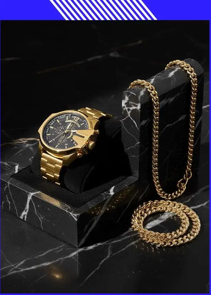 ست ساعت مچی مردانه طلایی صفحه مشکی مدل U700 +|ساعت|کهریزک, |دیوار