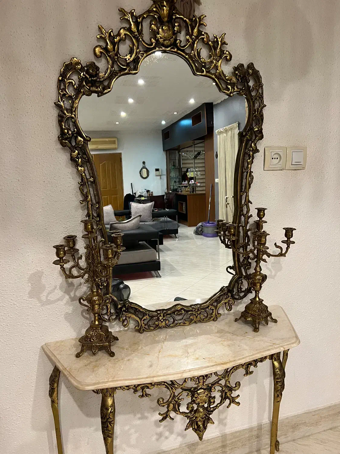 آیینه کنسول وشمعدان برنجی|بوفه، ویترین، کنسول|سرخرود, |دیوار