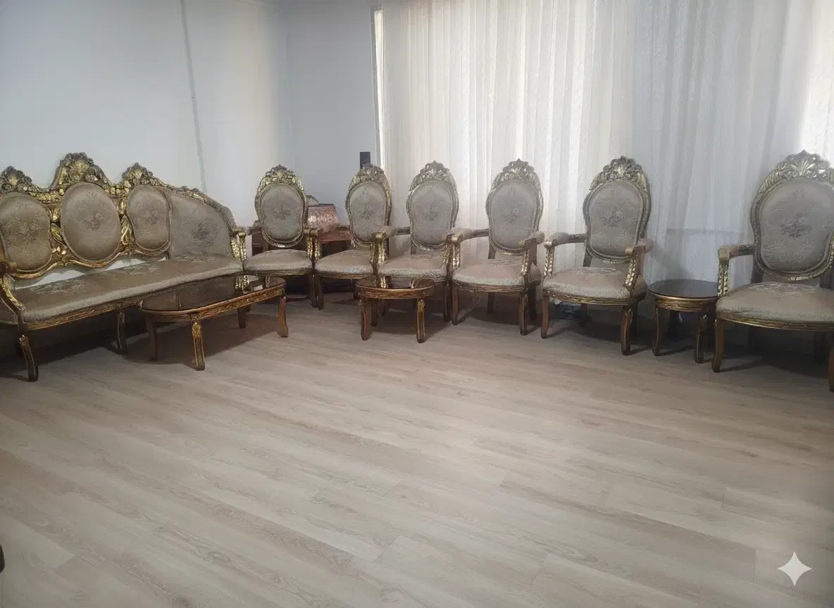 مبل استیل سلطنتی ۹نفره و مبل ال|مبلمان خانگی و میز عسلی|همدان, |دیوار