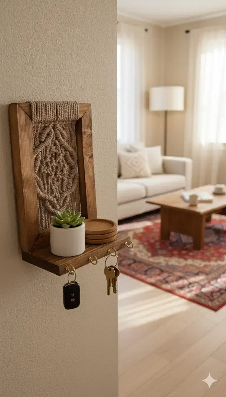 جاکلیدی چوبی دستبافت مکرومه|صنایع دستی و سایر لوازم تزئینی|تهران, سازمان برنامه جنوبی|دیوار