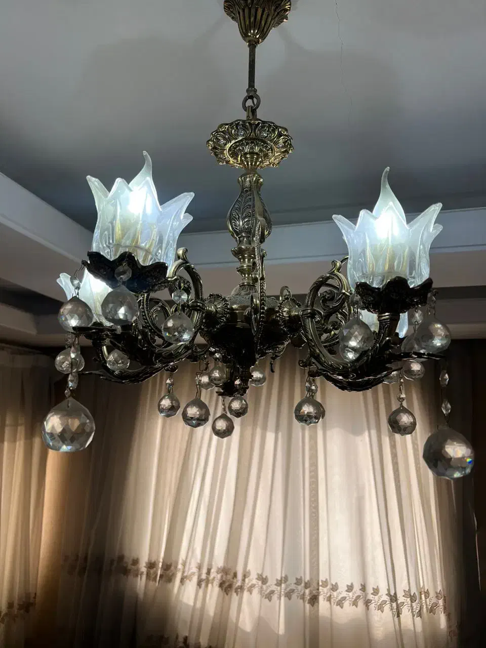 لوستر برنجی 5شاخه ست 4تایی|لوستر و چراغ آویز|شیراز, تلخ داش|دیوار