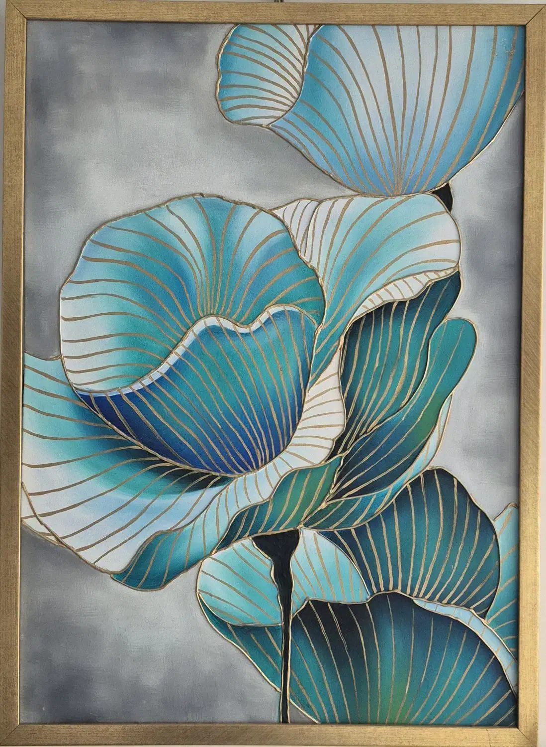 تابلو دکوراتیو کار شده با رنگ روغن و ورق طلا مایع|تابلو، نقاشی، عکس|رشت, حومه رشت|دیوار