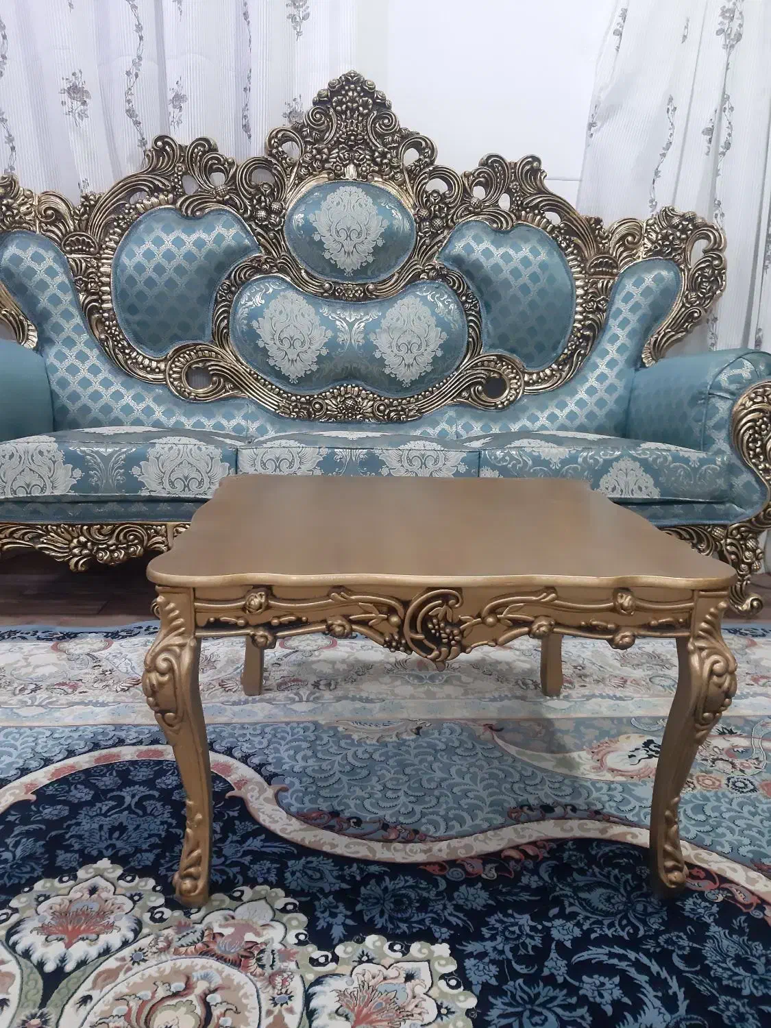 مبلمان ۹ نفره سلطنتی، پارچه ژاکارد آبی|مبلمان خانگی و میز عسلی|زاهدان, |دیوار