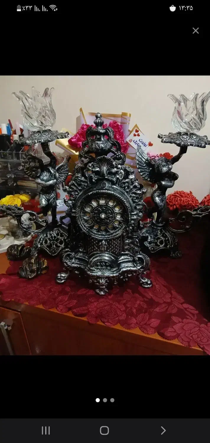 ساعت رومیزی همراه دو شمعدان فرشته بسیار زیبا و شیک|کلکسیون اشیاء عتیقه|اسلامشهر, شهرک امام حسین (میان آباد)|دیوار