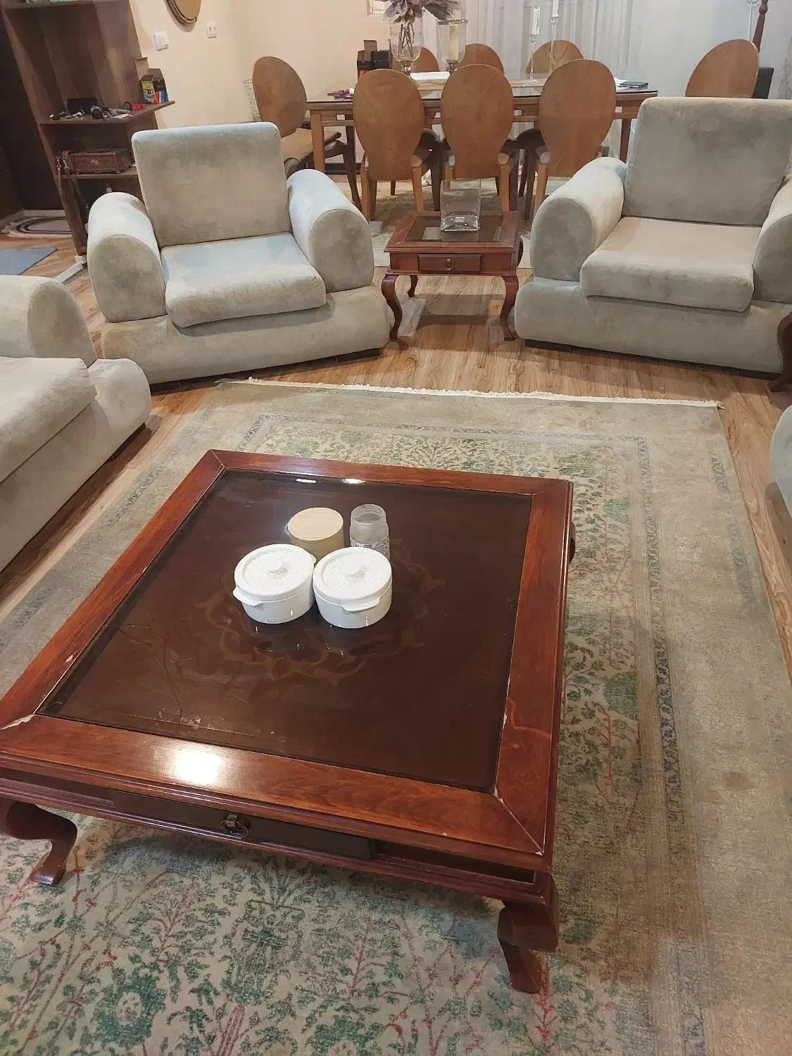 مبل ترک ۸ نفره  و ساعت ایستاده با چوب راشا  و بوفه|مبلمان خانگی و میز عسلی|چمران, |دیوار