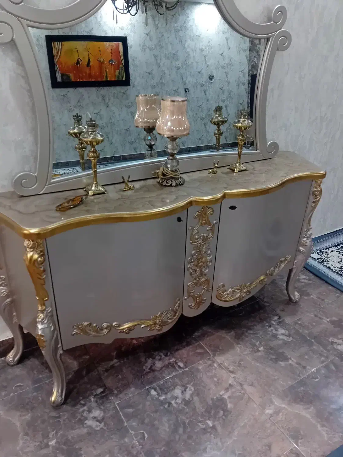 پرده مخمل میز تلویزیون آیینه کنسول|میز تلویزیون|ری, دولتآباد|دیوار